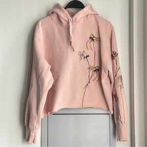 ARITZIA LITTLE MOON Blush Cropped Hoodie with Floral Embroidery